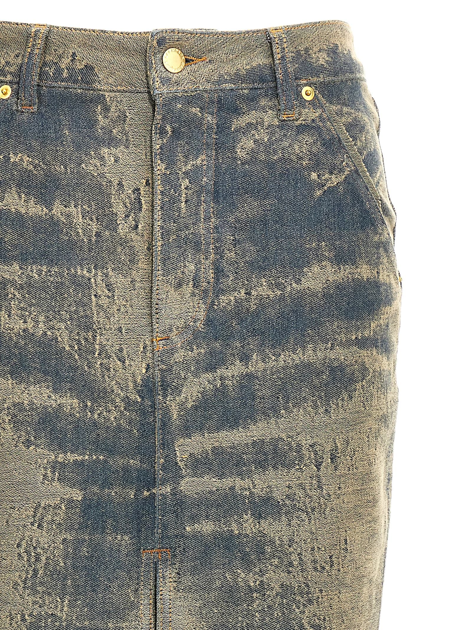 Skirt by Darkpark for women in stretch denim cotton polyester blue showcases a sultry silhouette, elegantly defined by its maxi mini and the sophisticated sultry design of the Women's Denim Stretch Cotton Polyester Maxi Mini Skirt.