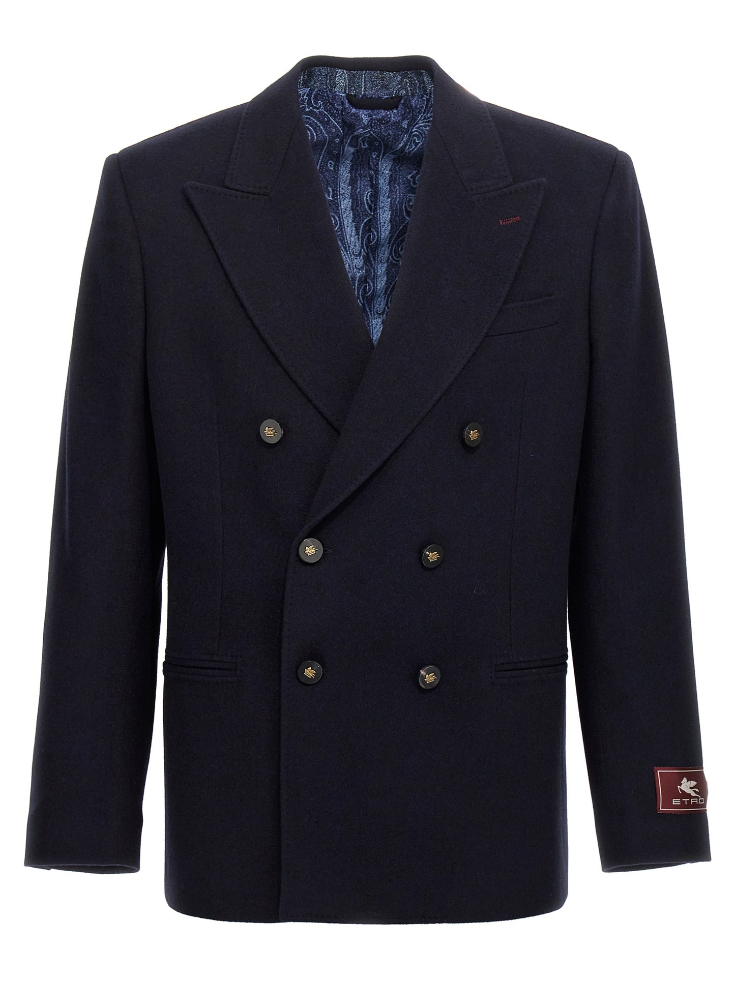 Blazer by Etro for men in cashmere blue features an sartorial silhouette, showcasing a sophisticated and sartorial for a truly sartorial finish.