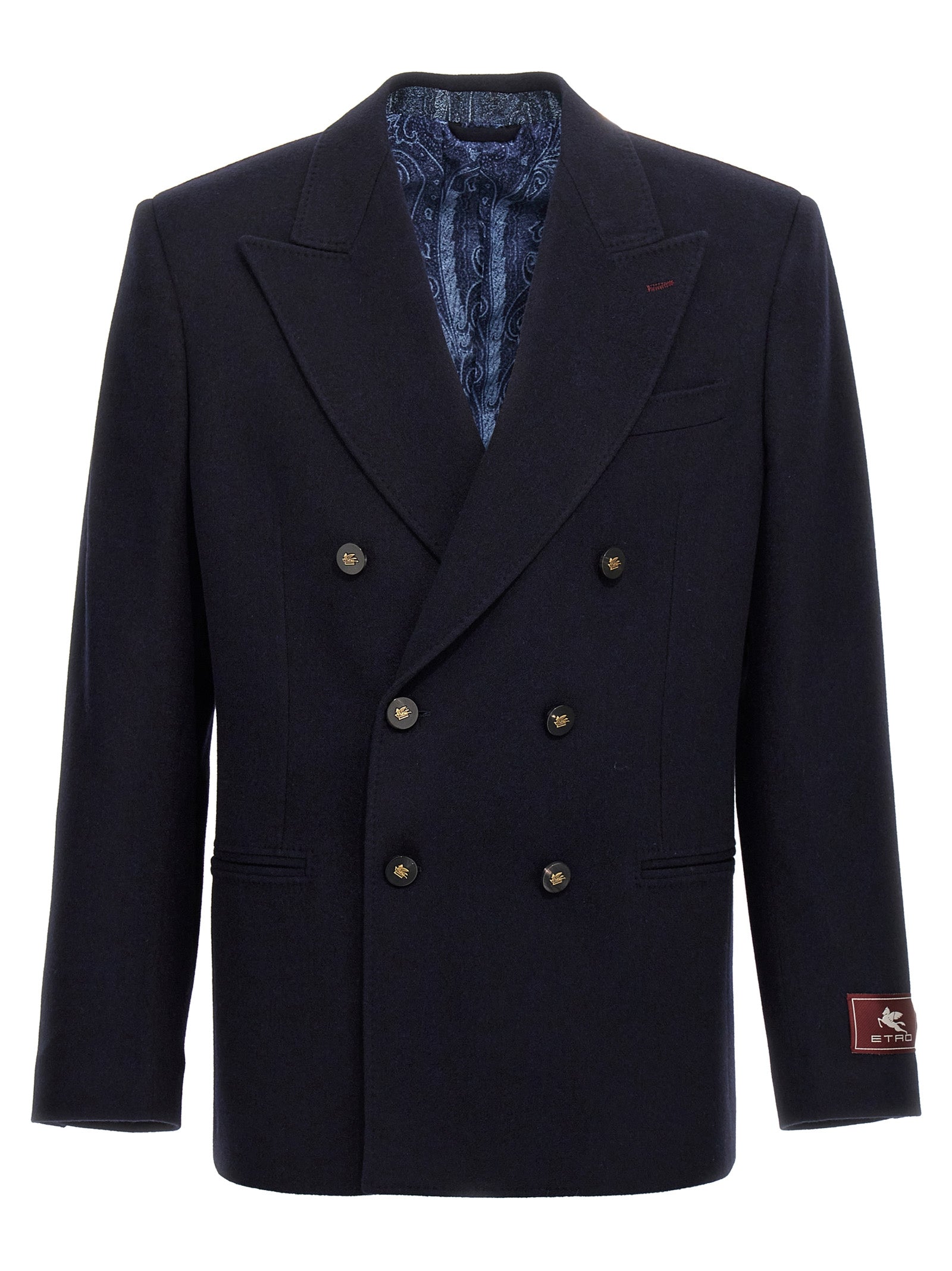 Blazer by Etro for men in cashmere blue features an sartorial silhouette, showcasing a sophisticated and sartorial for a truly sartorial finish.