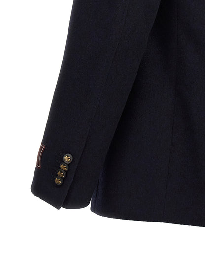 Blazer by Etro for men in cashmere blue features an crisp silhouette with sophisticated and a crisp for a truly crisp finish.