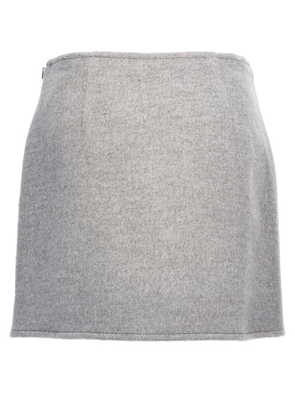 Skirt by Tory Burch for women in wool gray, monogram & print features a contoured silhouette from the Women's Wool Long Skirt collection, characterized by its contoured long for a contoured finish.