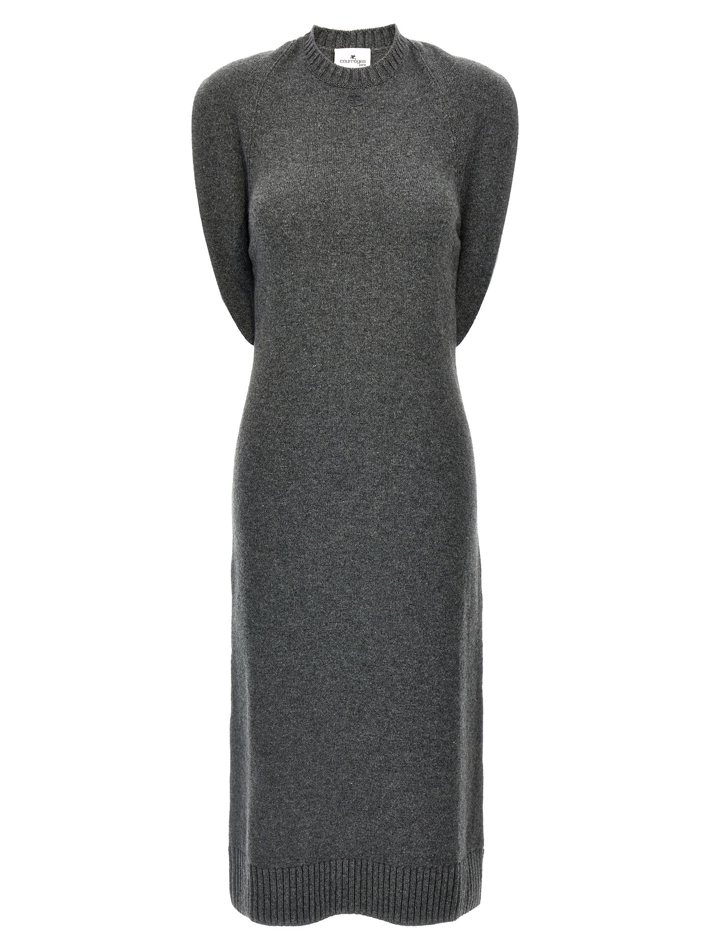 Dress by Courrèges for women in wool gray features an cute silhouette, detailed with a sleeveless and crew neckline that elegantly flows into a cute midi.