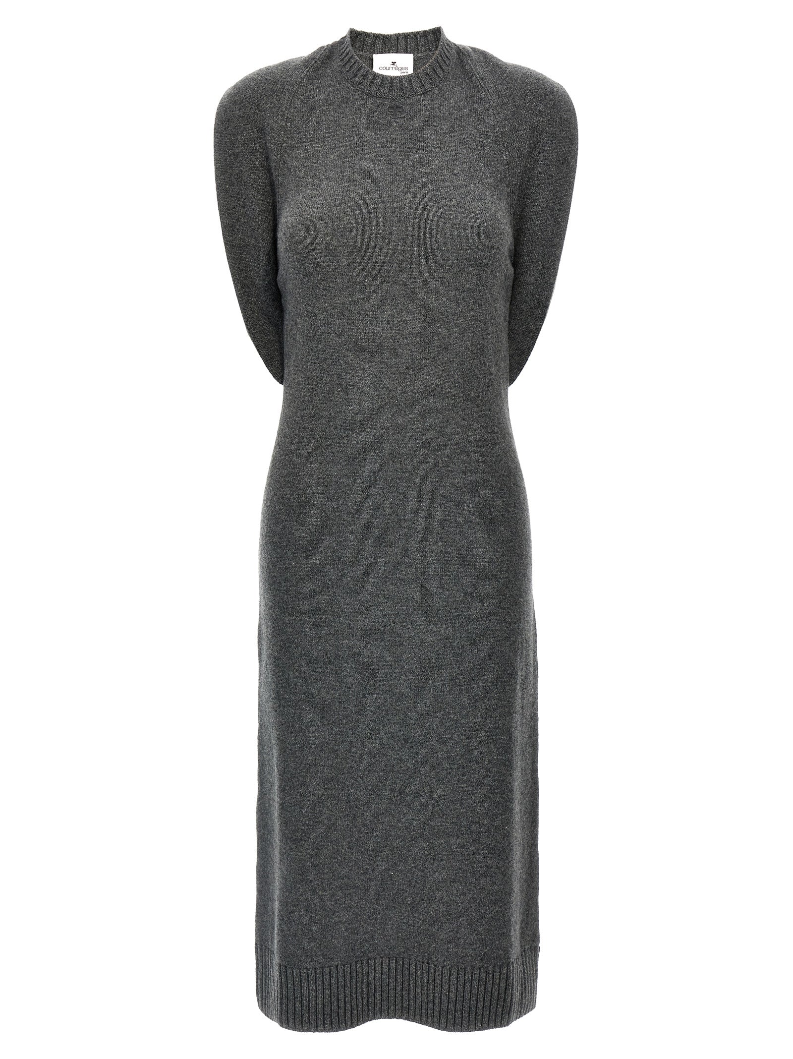 Dress by Courrèges for women in wool gray features an cute silhouette, detailed with a sleeveless and crew neckline that elegantly flows into a cute midi.
