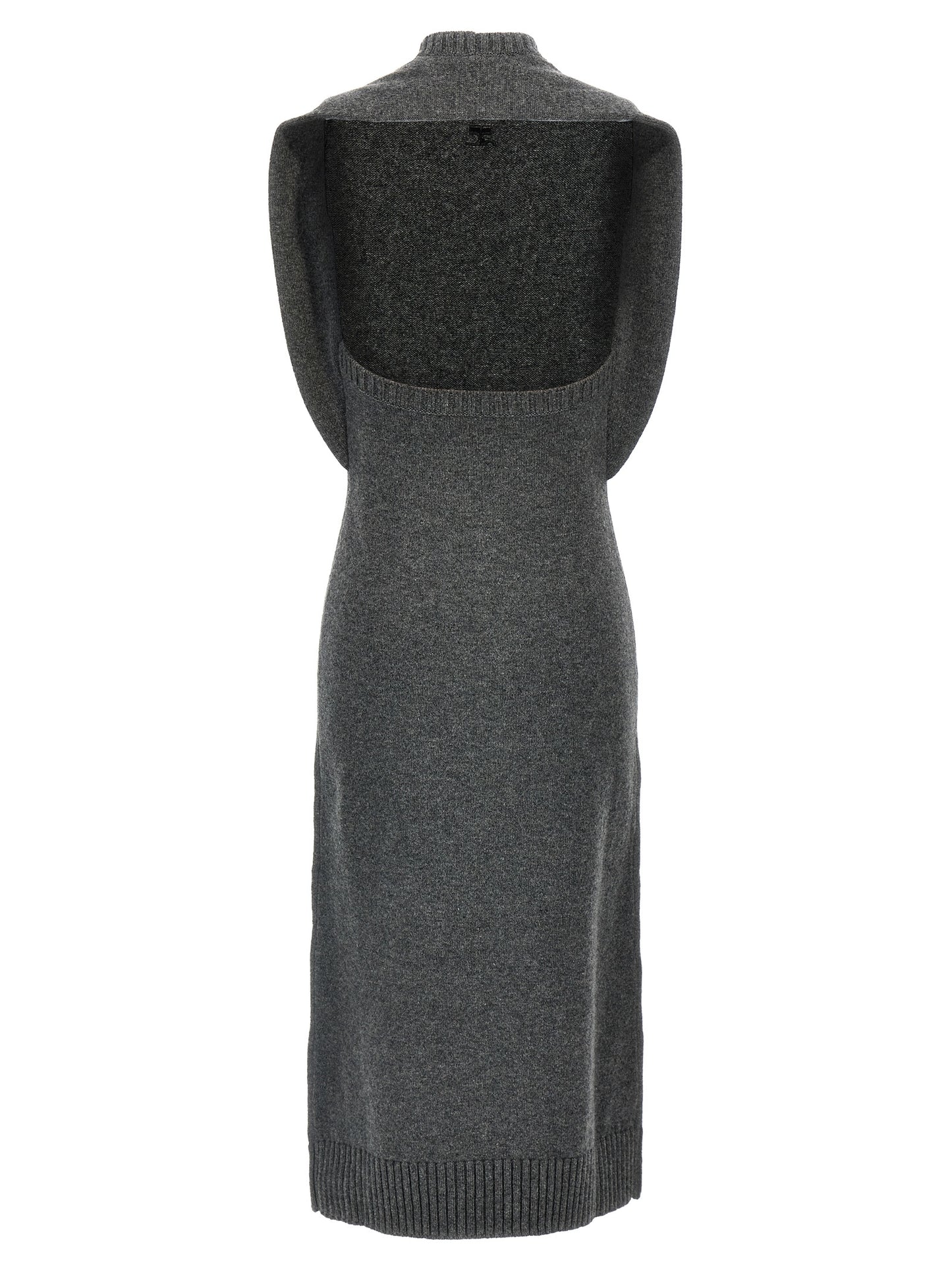 Dress by Courrèges for women in wool gray showcases a striking silhouette, elegantly detailed with a , refined crew neckline, and a striking midi for a striking finish.