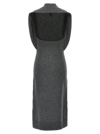 Dress by Courrèges for women in wool gray showcases a striking silhouette, elegantly detailed with a , refined crew neckline, and a striking midi for a striking finish.