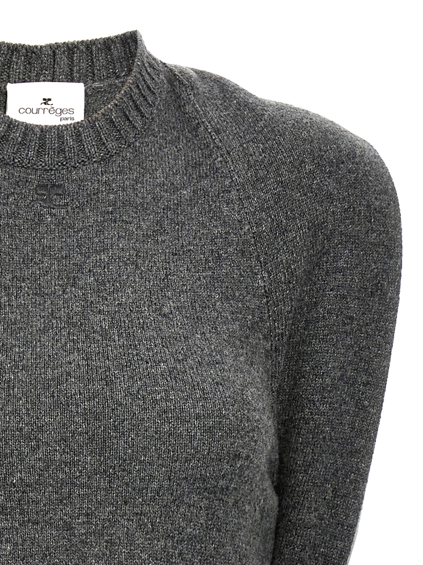 Dress by Courrèges for women in wool gray features an cute silhouette, detailed with a and crew neckline that elegantly flows into a cute midi.