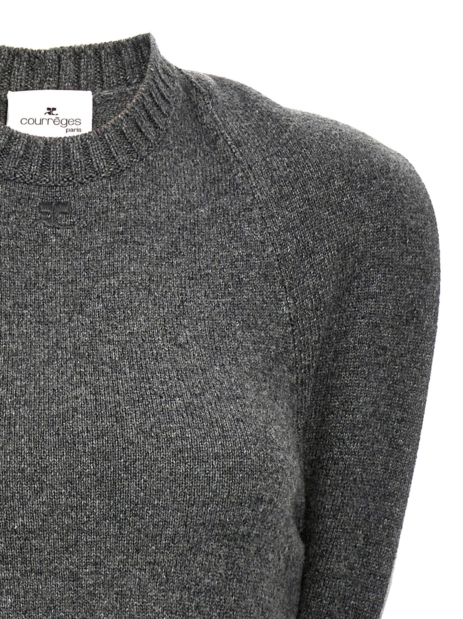 Dress by Courrèges for women in wool gray features an cute silhouette, detailed with a and crew neckline that elegantly flows into a cute midi.
