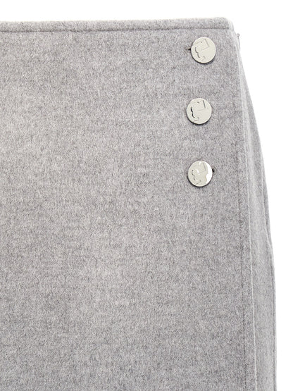 Skirt by Tory Burch for women in wool gray, monogram & print features a sublime silhouette, showcasing the sublime design of the Women's Wool Long Skirt in a sophisticated long.