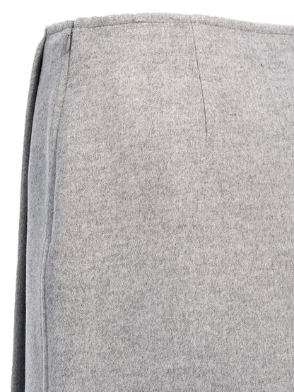 Skirt by Tory Burch for women in wool gray, monogram & print features an tailored silhouette, artfully capturing the essence of Women's Wool Long Skirt in a sophisticated long.