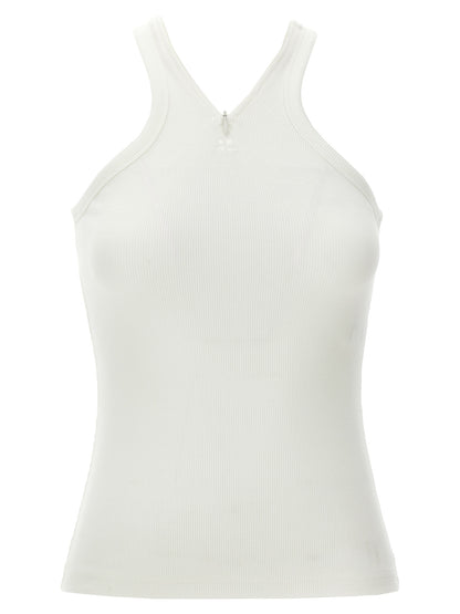 Tank Top by Courrèges for women in stretch cotton white showcases a sumptuous silhouette, artfully detailed with a sumptuous v-neck neckline and sleeveless for a truly sumptuous finish.
