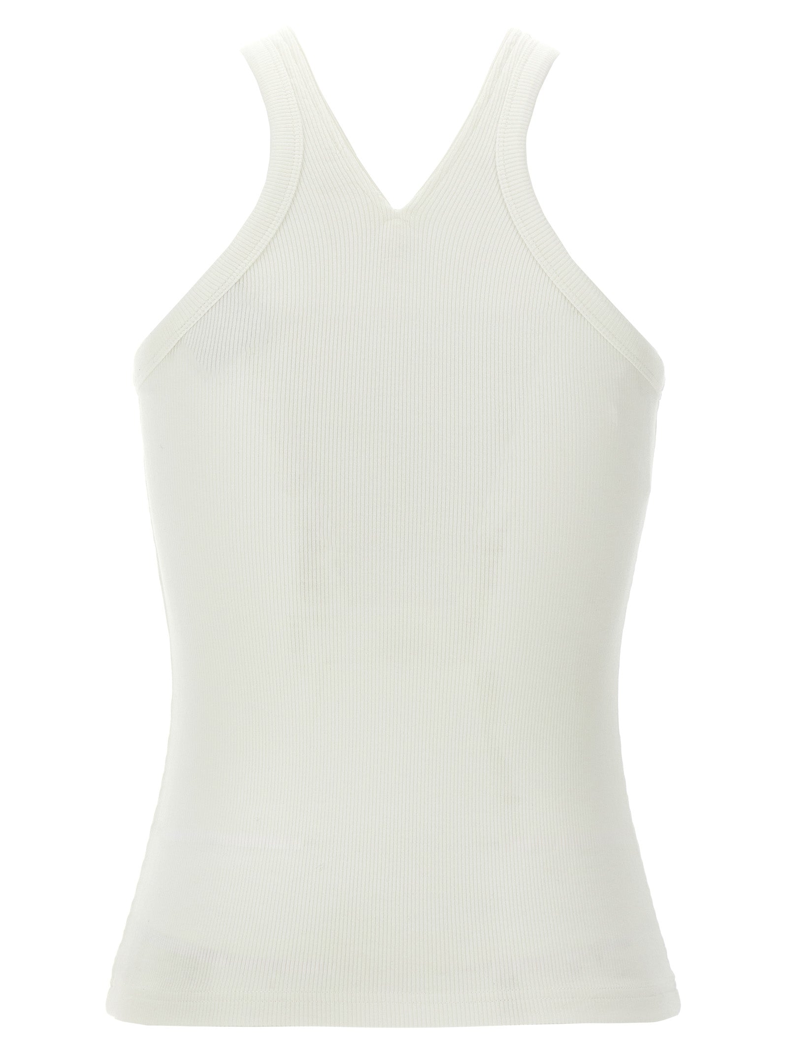 Tank Top by Courrèges for women in stretch cotton white showcases a sumptuous silhouette, artfully detailed with a sumptuous v-neck neckline and for a truly sumptuous finish.