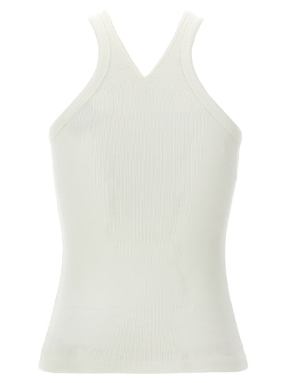 Tank Top by Courrèges for women in stretch cotton white showcases a sumptuous silhouette, artfully detailed with a sumptuous v-neck neckline and for a truly sumptuous finish.