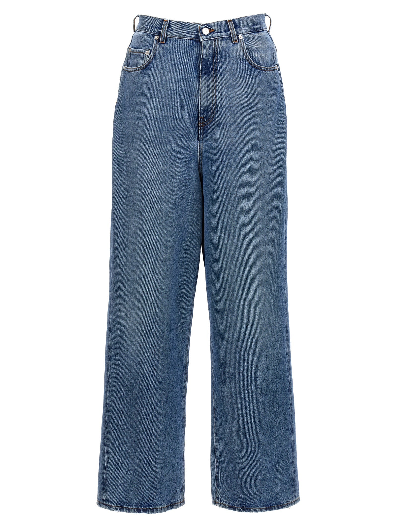 Jeans by SÉFR for men in denim cotton & suede leather blue presents a tailored silhouette, showcasing a tailored and long cut with a refined for a truly tailored aesthetic.