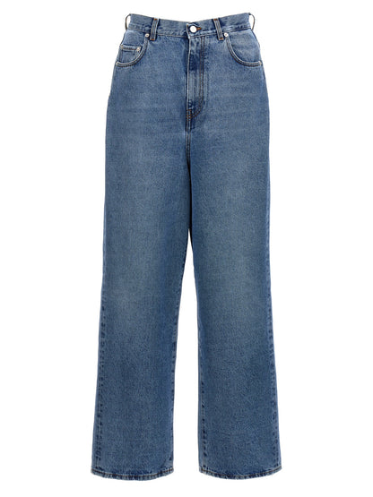 Jeans by SÉFR for men in denim cotton & suede leather blue presents a tailored silhouette, showcasing a tailored and long cut with a refined for a truly tailored aesthetic.