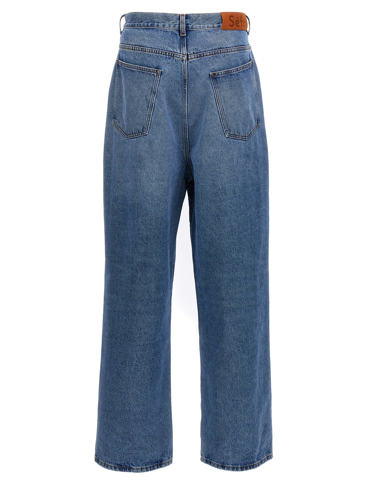 Jeans by SÉFR for men in denim cotton & suede leather blue features an refined tailoring silhouette, showcasing a premium with a and long cut for a refined tailoring look.