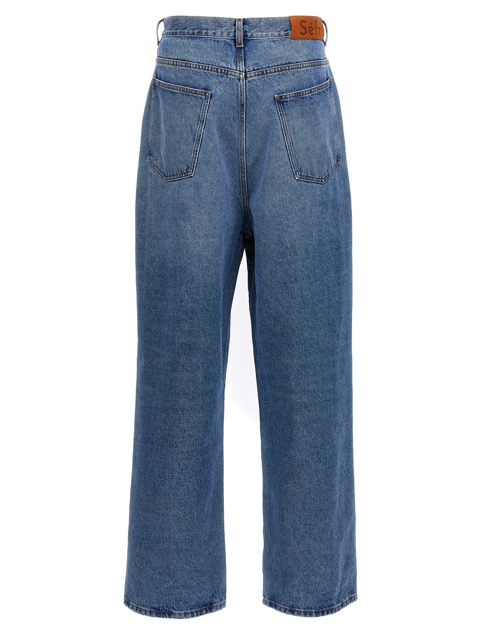 Jeans by SÉFR for men in denim cotton & suede leather blue features an refined tailoring silhouette, showcasing a premium with a and long cut for a refined tailoring look.