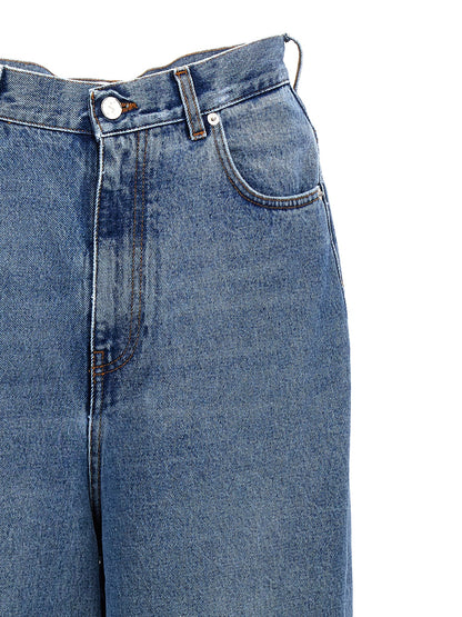 Jeans by SÉFR for men in denim cotton & suede leather blue features an sartorial and long with a cut for a sartorial finish.