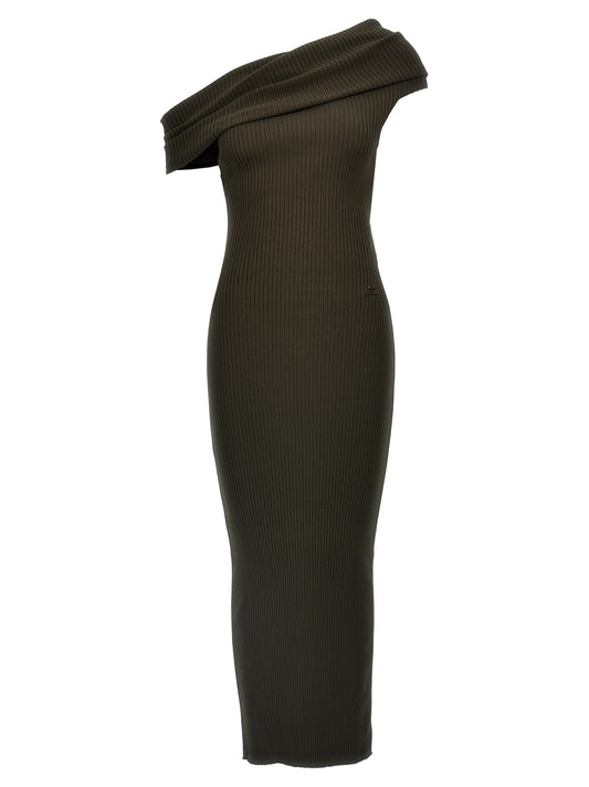 Dress by Courrèges for women in polyester & viscose brown showcases a striking silhouette, elegantly detailed with a sleeveless, refined , and a striking long for a striking finish.