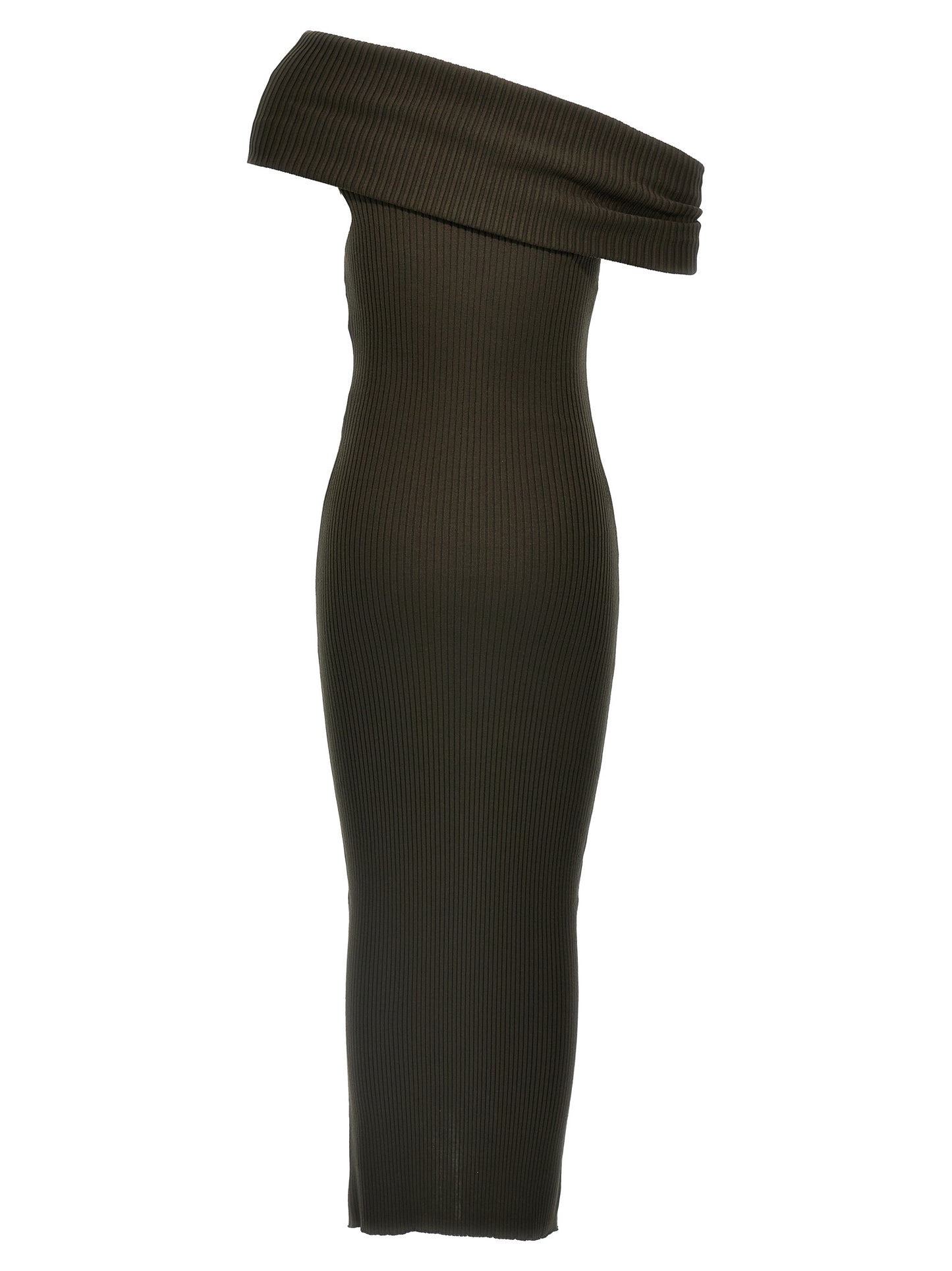 Dress by Courrèges for women in polyester & viscose brown presents a sinuous silhouette, showcasing a sophisticated and detailed with a sinuous long for a refined finish.