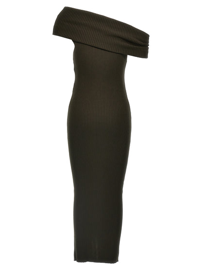 Dress by Courrèges for women in polyester & viscose brown presents a sinuous silhouette, showcasing a sophisticated and detailed with a sinuous long for a refined finish.