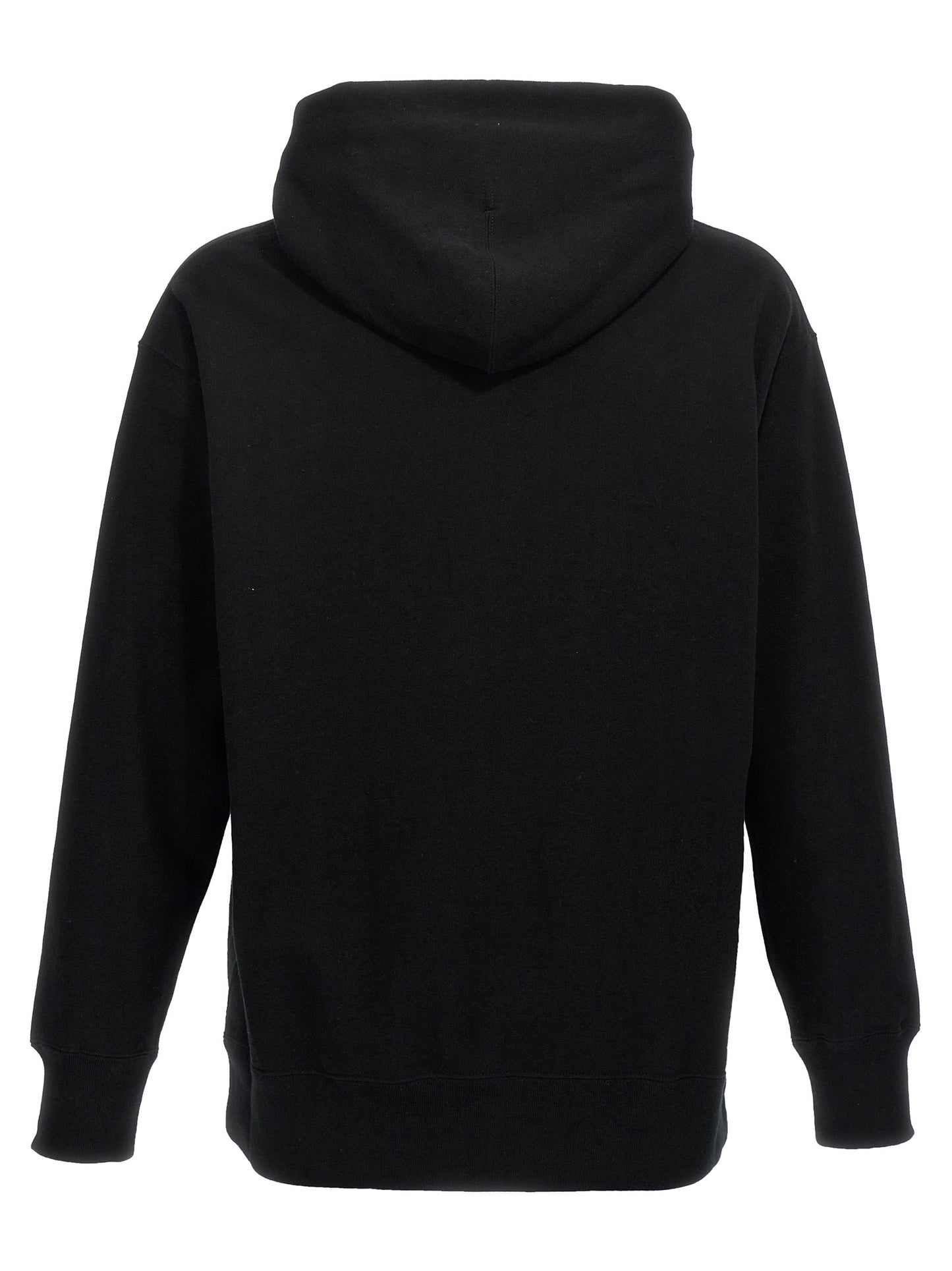Sweatshirt Hoodie by Comme Des Garçons for men in cotton black, signature & print features an avant-garde silhouette, showcasing a sophisticated hooded neckline and detail for a truly avant-garde finish.