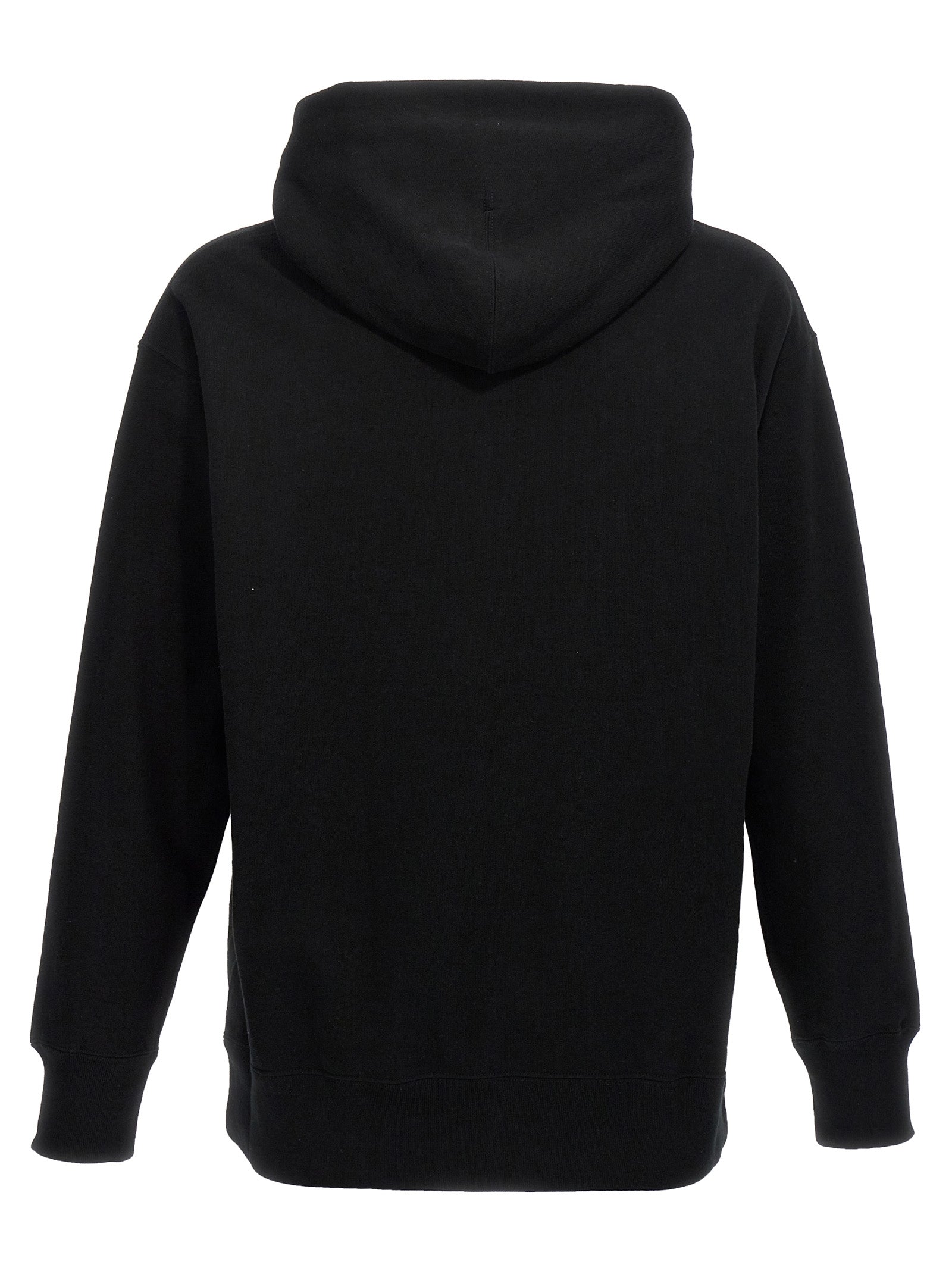 Sweatshirt Hoodie by Comme Des Garçons for men in cotton black, signature & print features an avant-garde silhouette, showcasing a sophisticated hooded neckline and detail for a truly avant-garde finish.