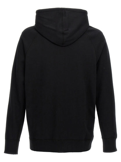 Sweatshirt Hoodie by Junya Watanabe for men in wool cotton bicolour, black, white & jacquard features an dramatic silhouette, showcasing a sophisticated hooded neckline and dramatic for a refined, modern aesthetic.