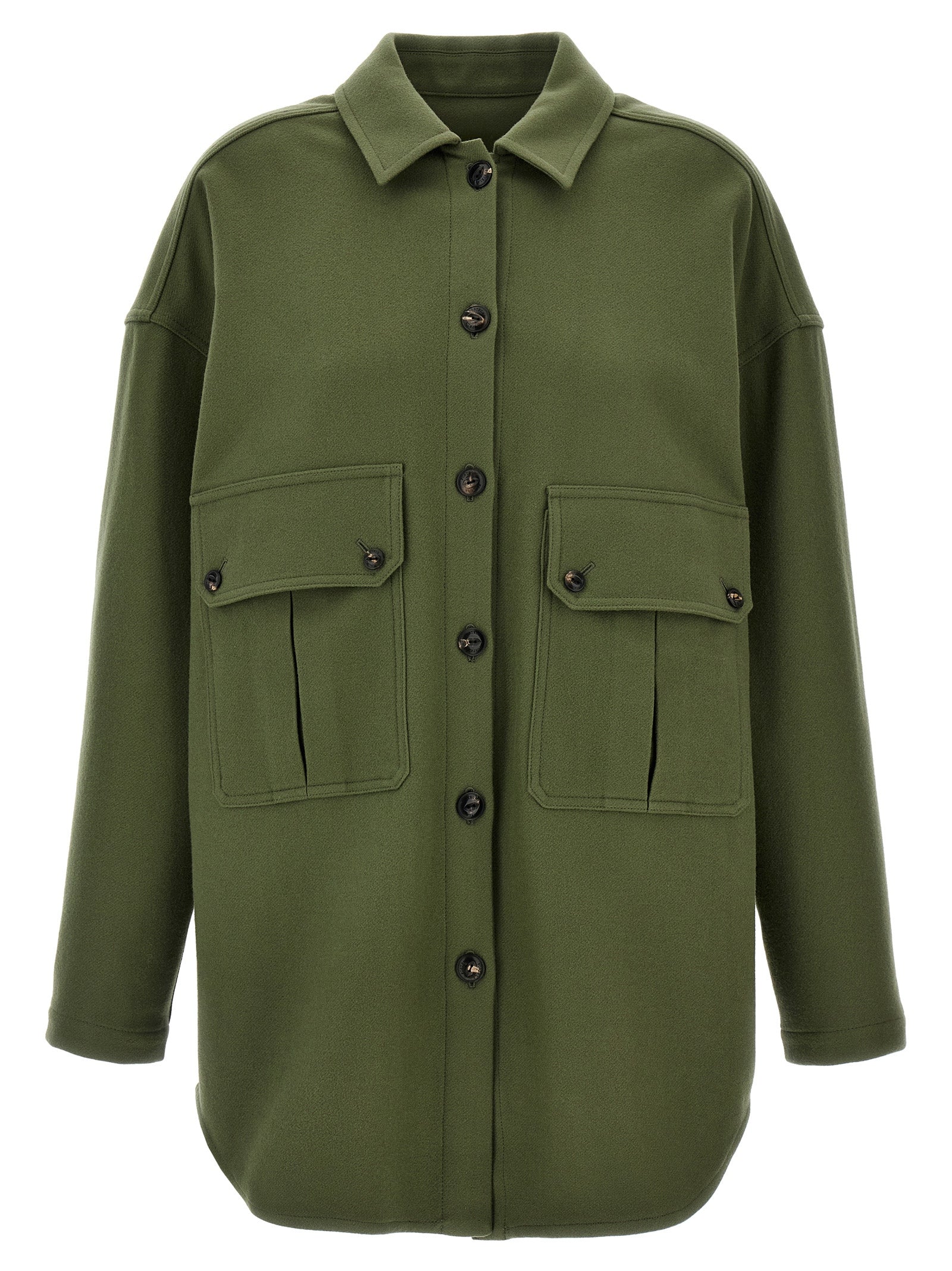 Overshirt by Fortela for women in virgin wool bicolour & green presents a discerning silhouette, showcasing a sophisticated and long-sleeve for a truly discerning finish.