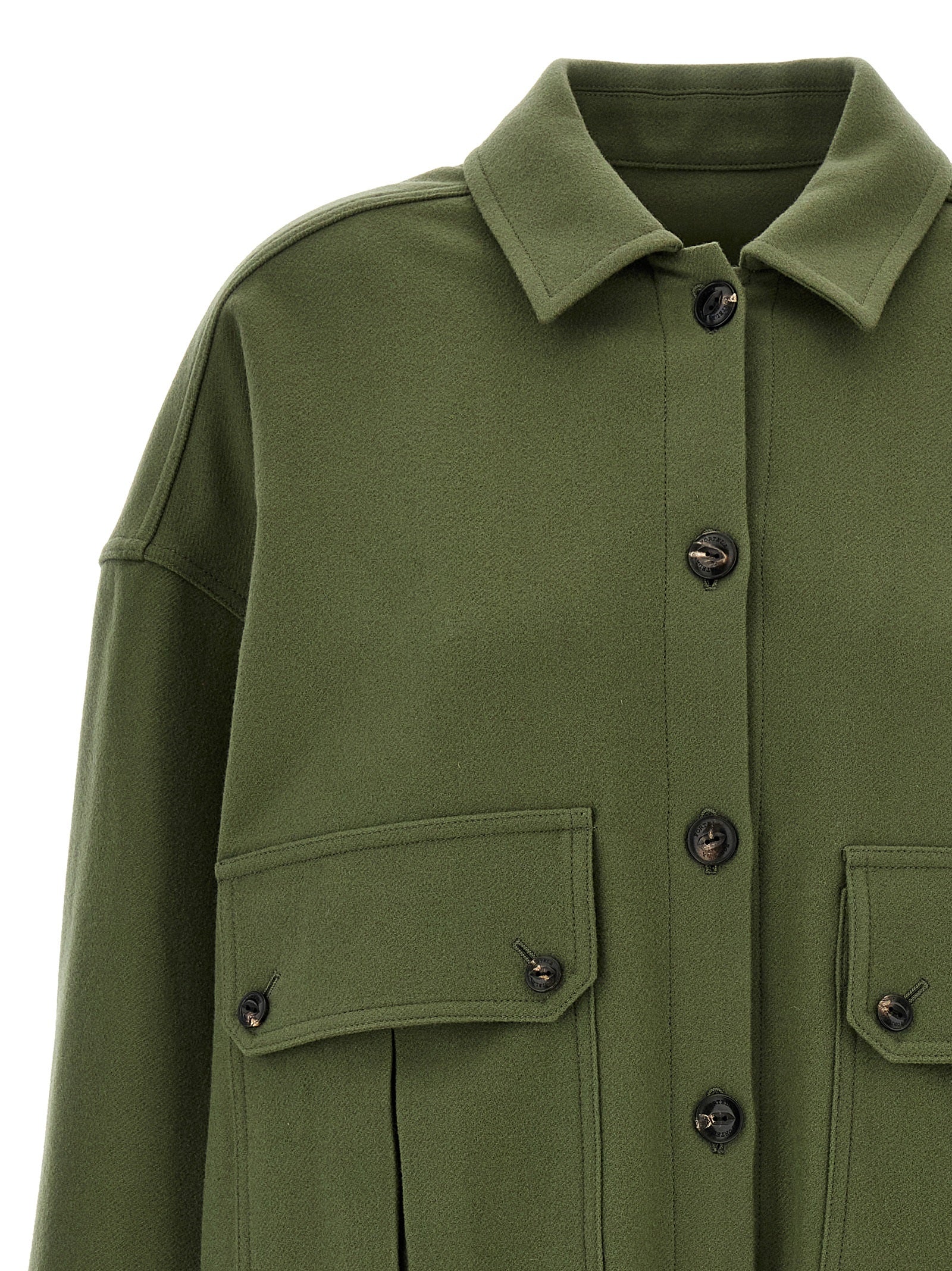 Overshirt by Fortela for women in virgin wool bicolour & green features an polished silhouette, showcasing a sophisticated and detail for a truly polished finish.