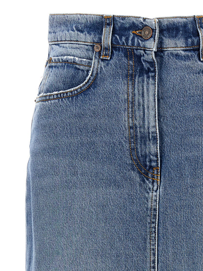 Skirt by Fortela for women in denim cotton light-blue features a sublime silhouette, showcasing the sublime design of the Women's Denim Cotton Mini Skirt in a sophisticated mini.