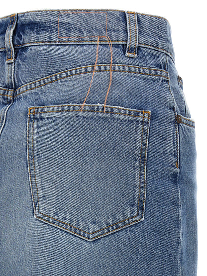 Skirt by Fortela for women in denim cotton light-blue features an tailored silhouette, artfully capturing the essence of Women's Denim Cotton Mini Skirt in a sophisticated mini.