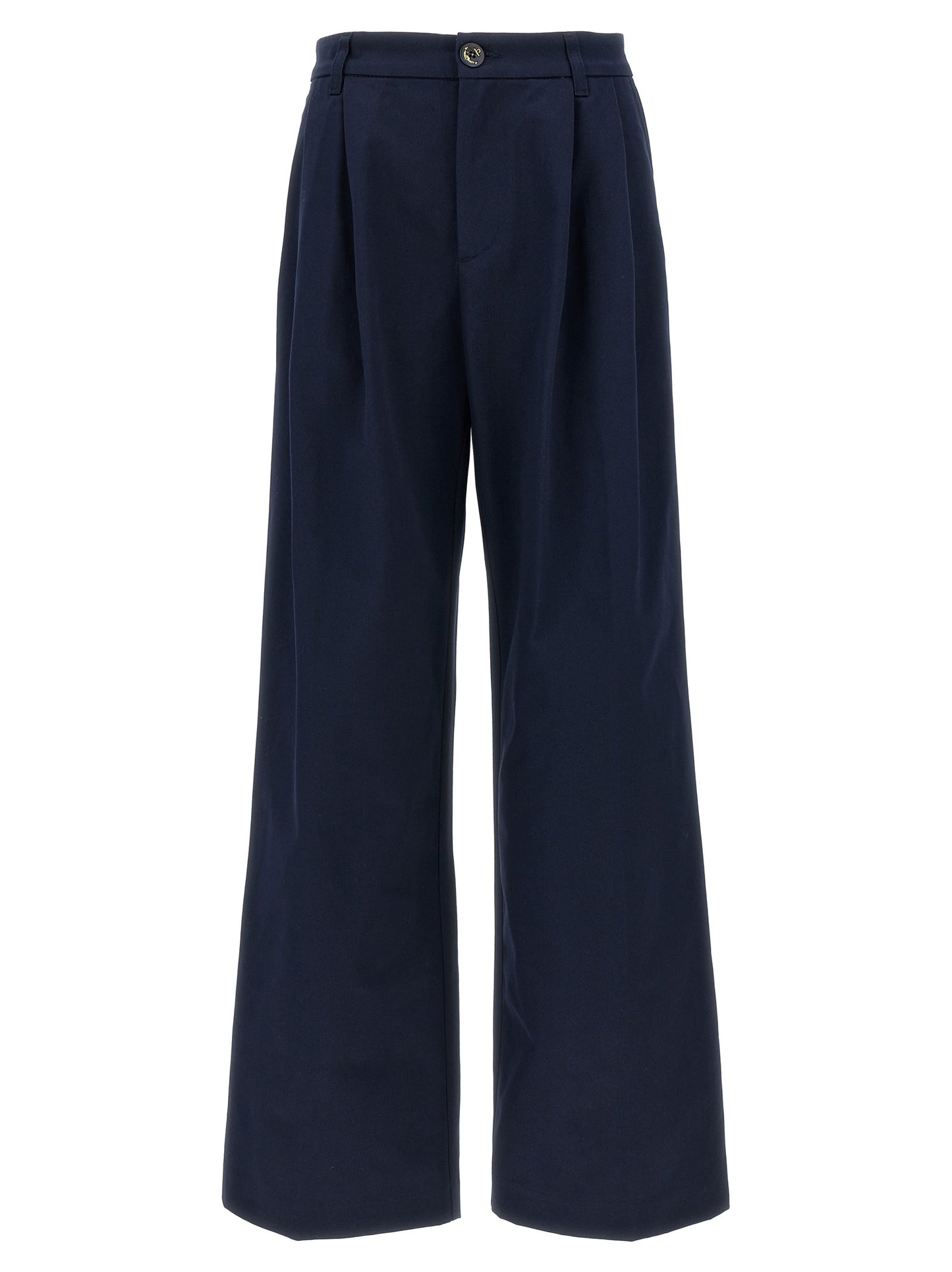 Casual Pants by Fortela for women in cotton blue features a polished silhouette with a polished wide, reaching a polished long and finished with a polished .