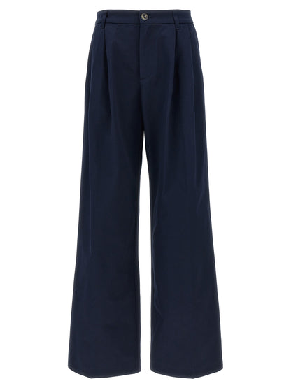 Casual Pants by Fortela for women in cotton blue features a polished silhouette with a polished wide, reaching a polished long and finished with a polished .