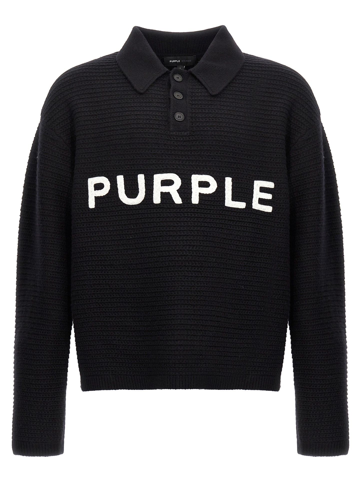 Cardigan by PURPLE for men in wool black & purple features a nuanced silhouette with a refined and nuanced long-sleeve detailing for a sophisticated look.