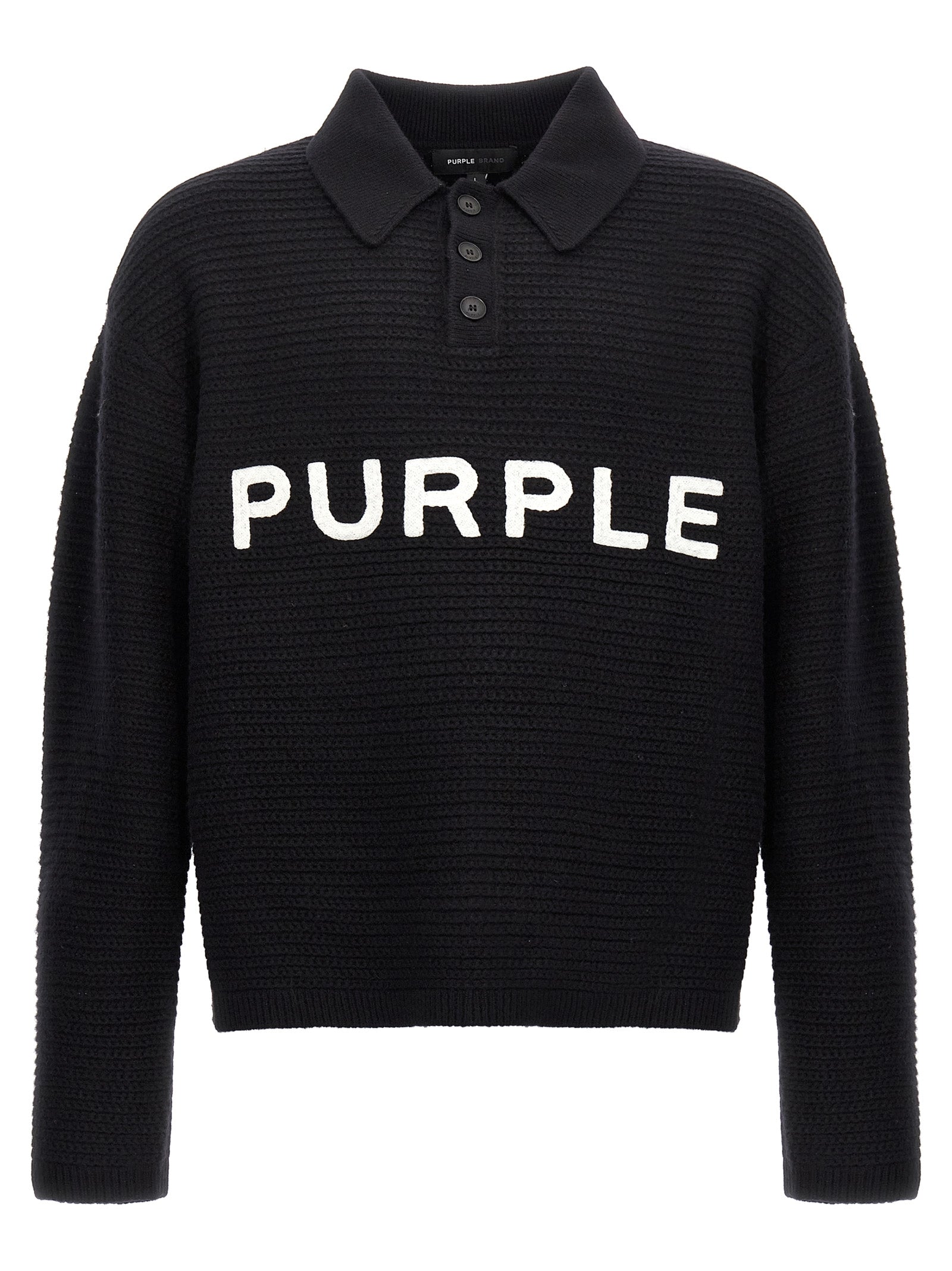 Cardigan by PURPLE for men in wool black & purple features a nuanced silhouette with a refined and nuanced long-sleeve detailing for a sophisticated look.
