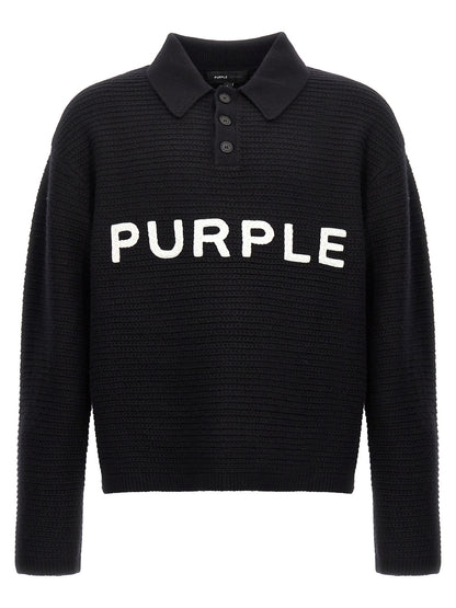 Cardigan by PURPLE for men in wool black & purple features a nuanced silhouette with a refined and nuanced long-sleeve detailing for a sophisticated look.