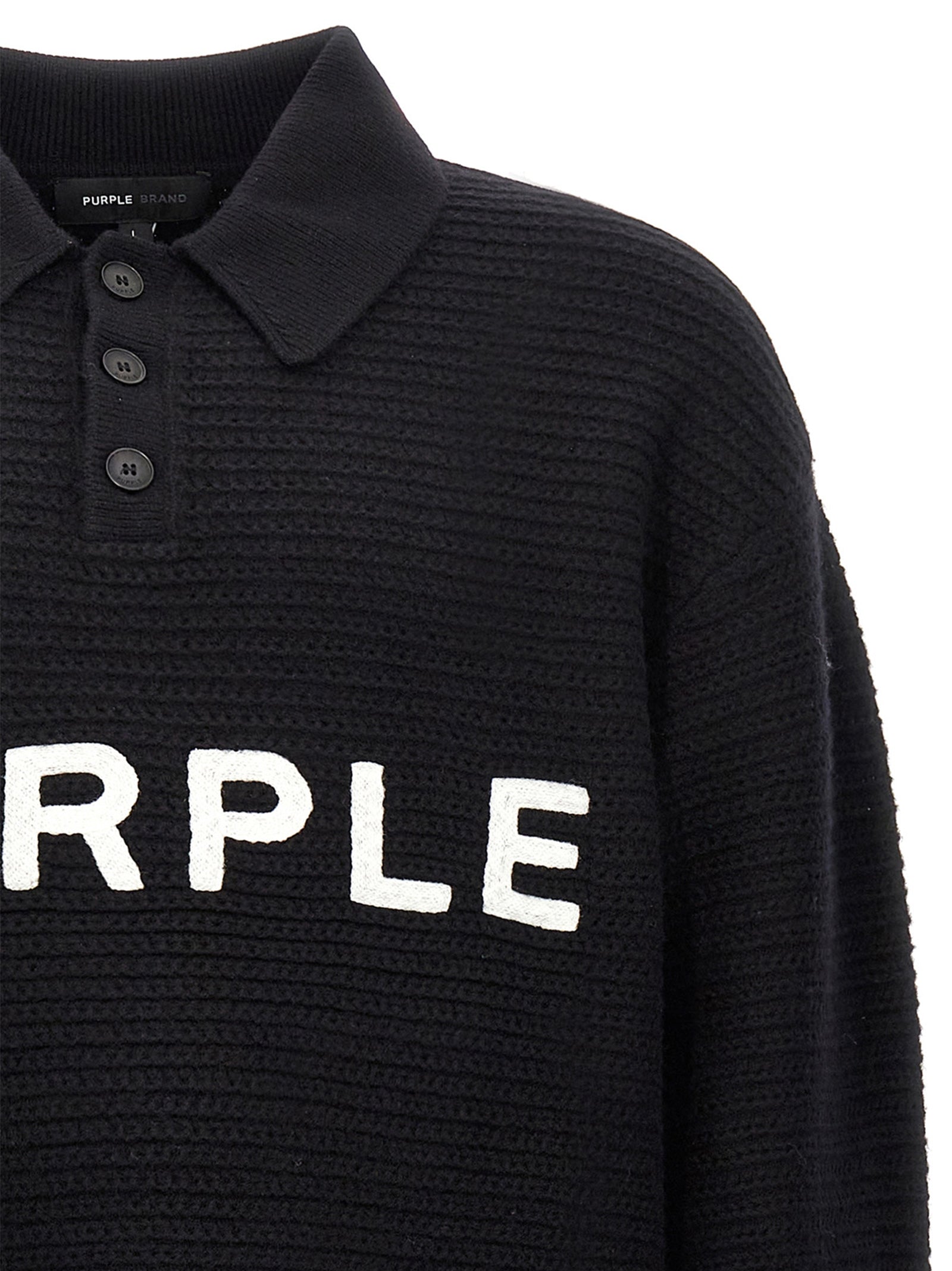 Cardigan by PURPLE for men in wool black & purple features an crisp silhouette, showcasing a sophisticated and detail for a truly crisp finish.