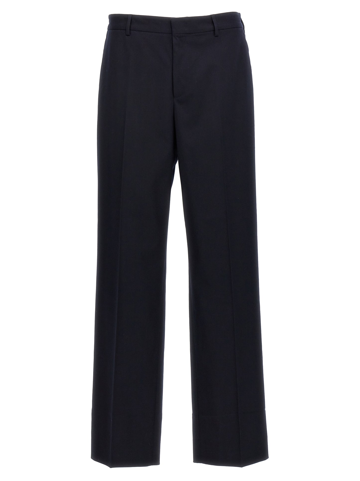 Casual Pants by CELLAR DOOR for men in polyethylene & cotton blue features an refined tailoring silhouette, showcasing a premium straight-leg with a and long cut for a refined tailoring look.