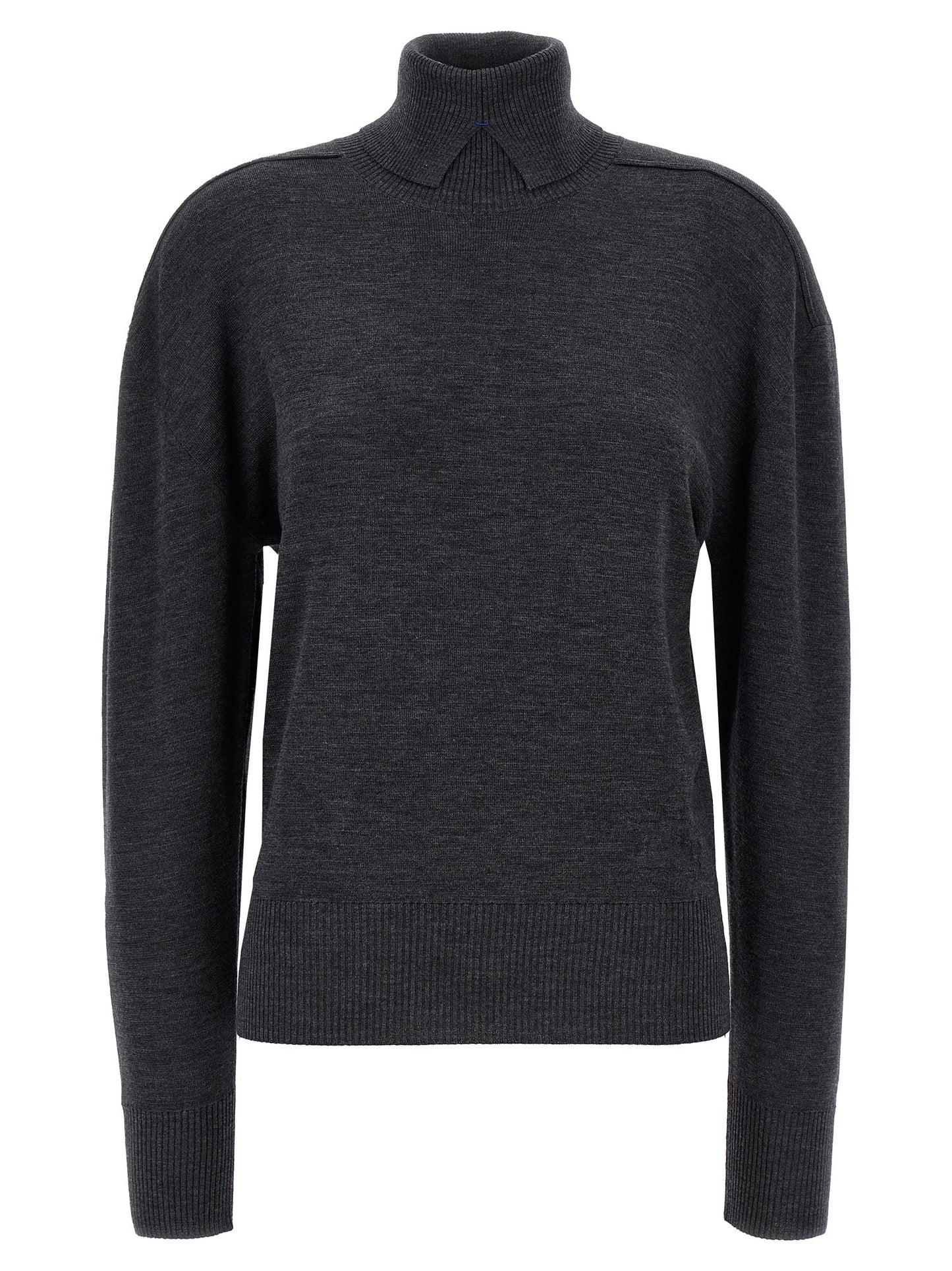 Cardigan by Burberry for women in wool gray features an crisp silhouette, showcasing a sophisticated high-neck neckline and detail for a truly crisp finish.