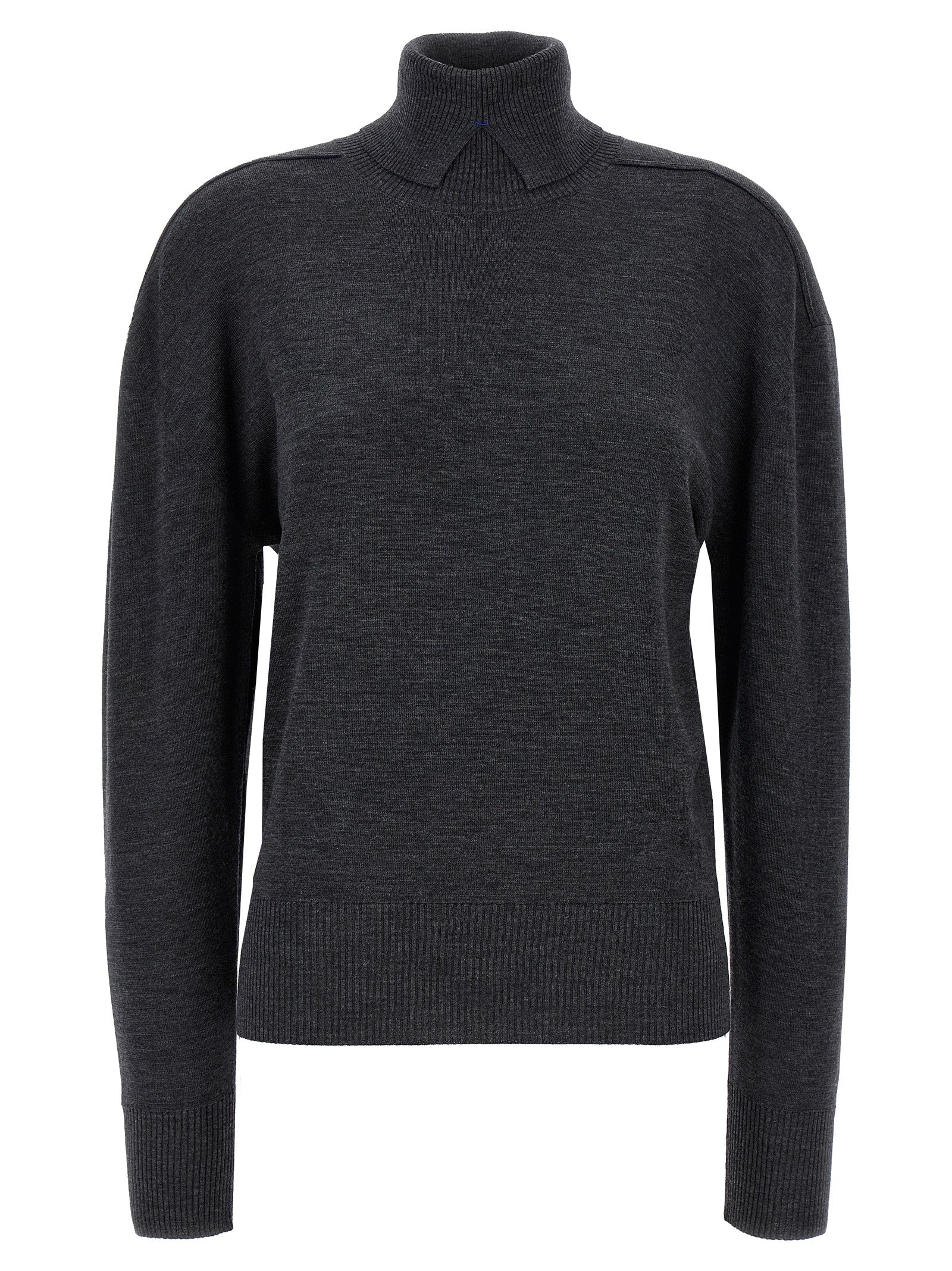 Cardigan by Burberry for women in wool gray features an crisp silhouette, showcasing a sophisticated high-neck neckline and detail for a truly crisp finish.