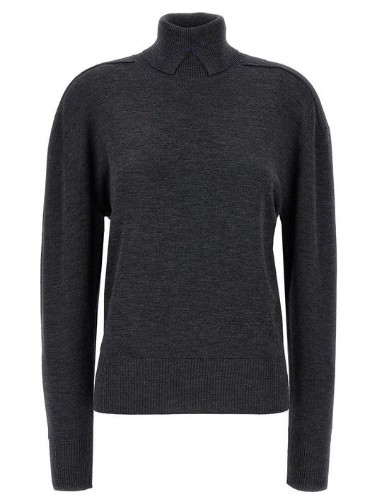 Cardigan by Burberry for women in wool gray features an crisp silhouette, showcasing a sophisticated high-neck neckline and detail for a truly crisp finish.