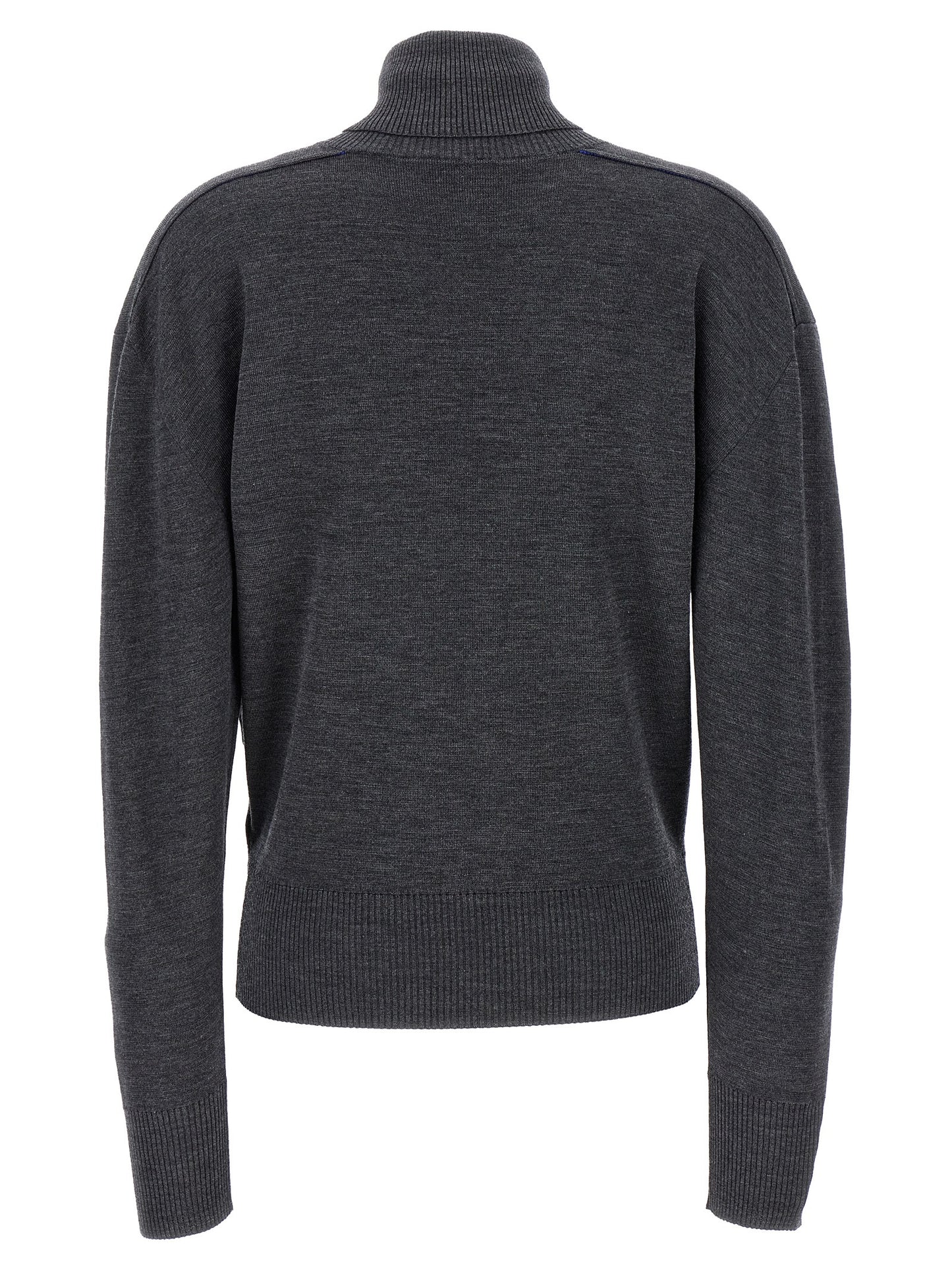 Cardigan by Burberry for women in wool gray features a nuanced silhouette with a refined high-neck neckline and nuanced detailing for a sophisticated look.