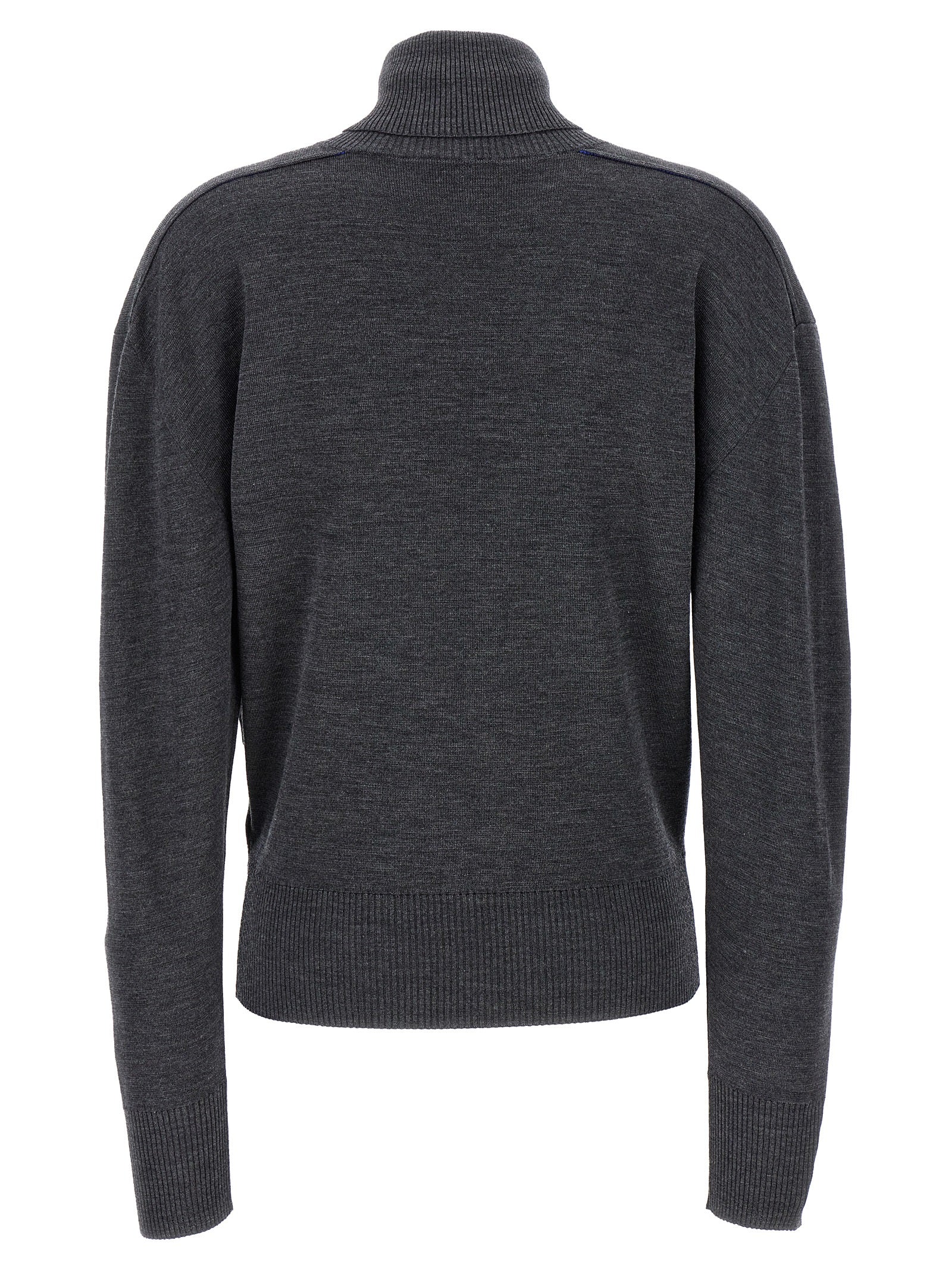 Cardigan by Burberry for women in wool gray features a nuanced silhouette with a refined high-neck neckline and nuanced detailing for a sophisticated look.