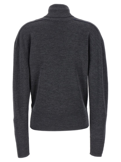 Cardigan by Burberry for women in wool gray features a nuanced silhouette with a refined high-neck neckline and nuanced detailing for a sophisticated look.