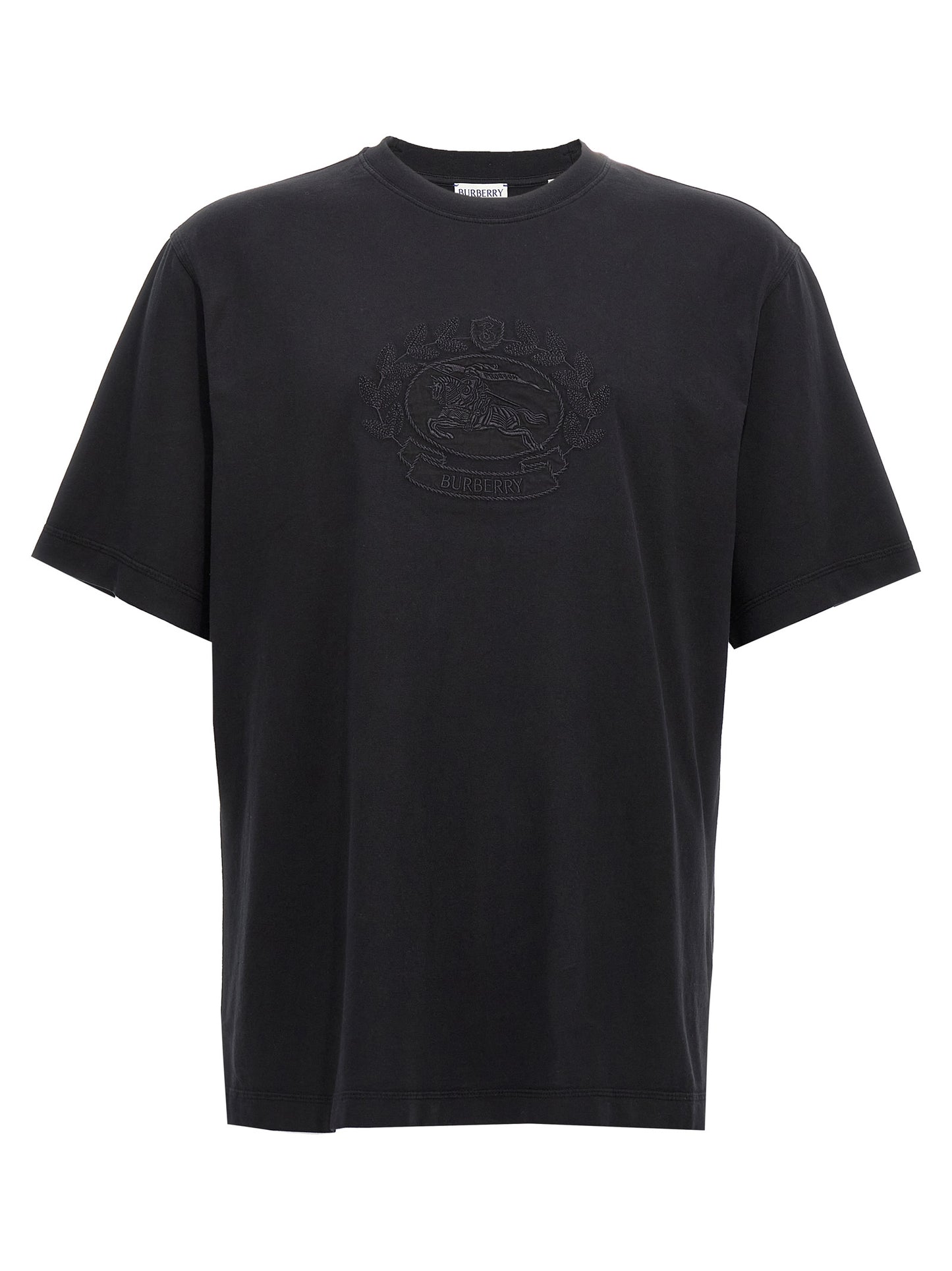 T-Shirt by Burberry for men in cotton black showcases a chic silhouette, artfully detailed with a chic crew neckline and short-sleeve for a chic finish.