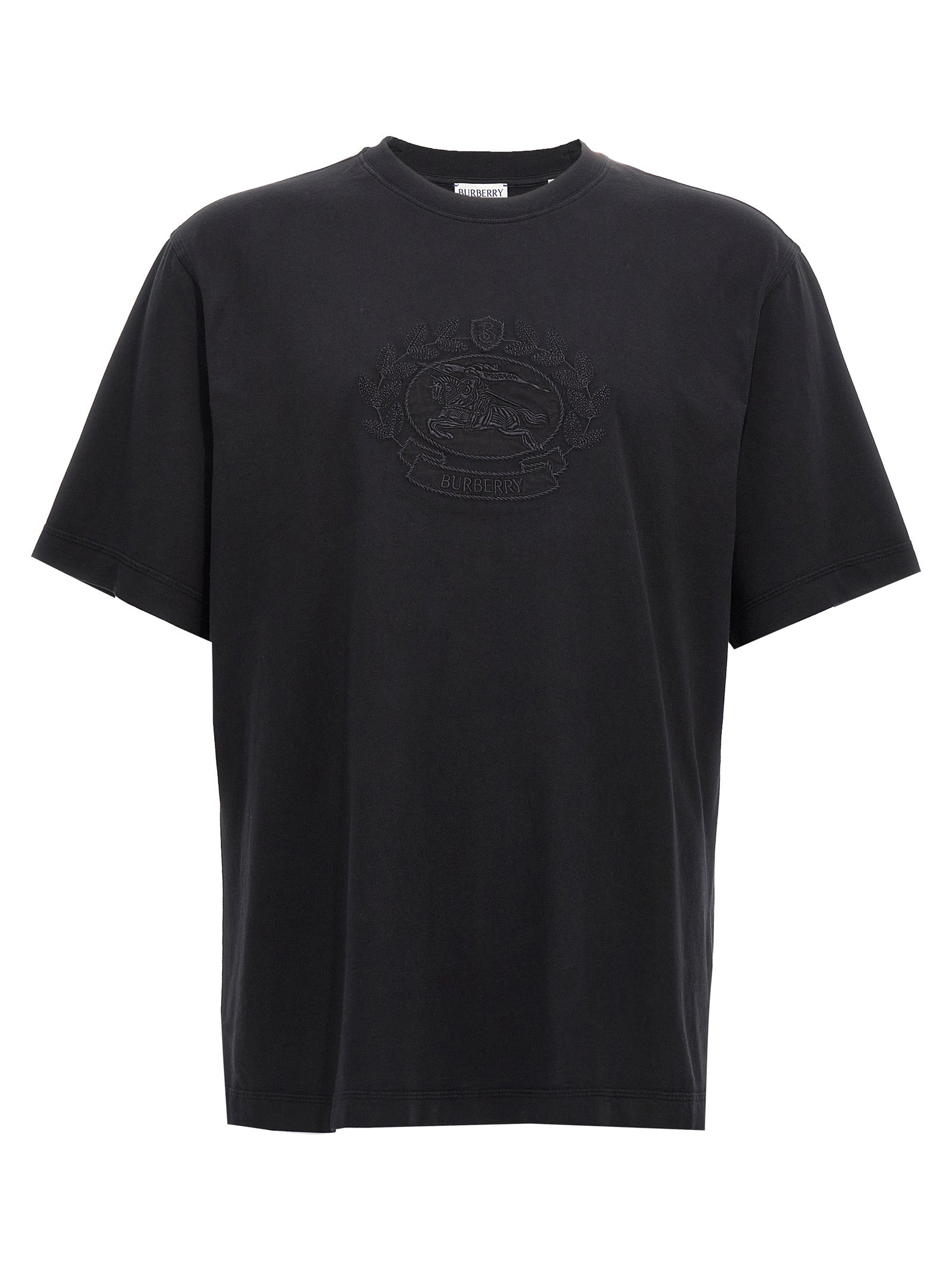 T-Shirt by Burberry for men in cotton black showcases a chic silhouette, artfully detailed with a chic crew neckline and short-sleeve for a chic finish.