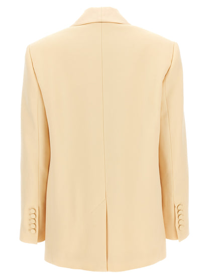 Blazer by Zimmermann for women in wool & polyester beige showcases a discerning silhouette, elegantly detailed with a sophisticated shawl-collar neckline and premium for a truly discerning finish.
