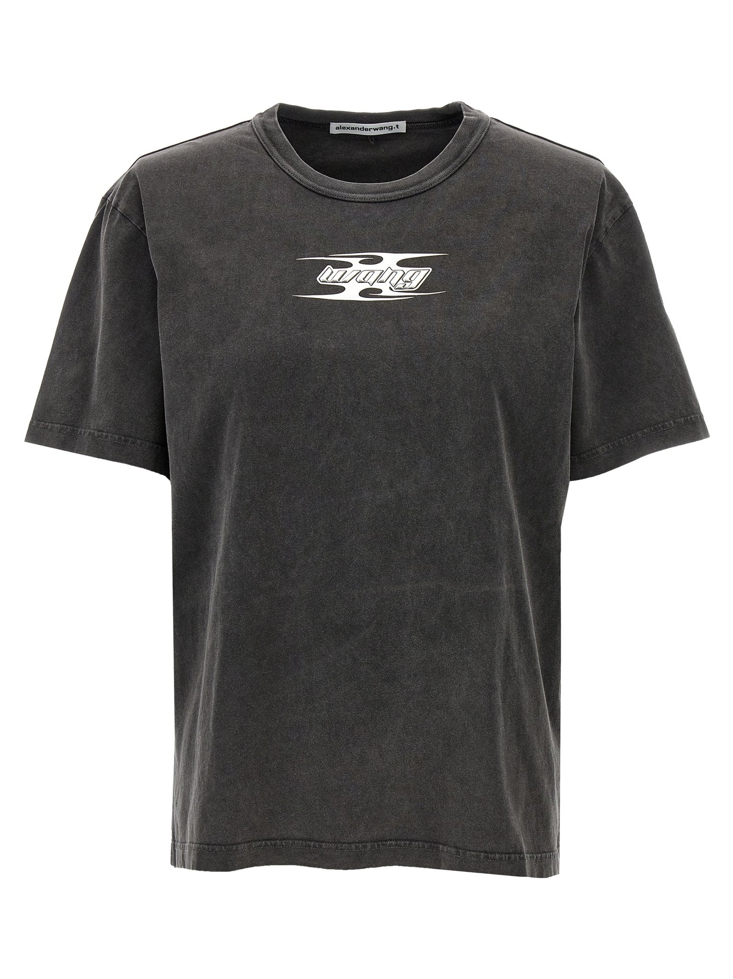 T-Shirt by T BY ALEXANDER WANG for women in cotton gray & print showcases a dramatic silhouette, elegantly detailed with a dramatic crew neckline and short-sleeve for a truly dramatic finish.