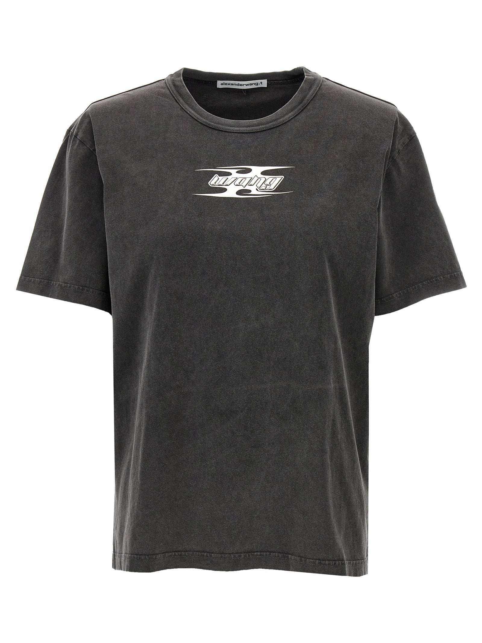 T-Shirt by T BY ALEXANDER WANG for women in cotton gray & print showcases a dramatic silhouette, elegantly detailed with a dramatic crew neckline and short-sleeve for a truly dramatic finish.