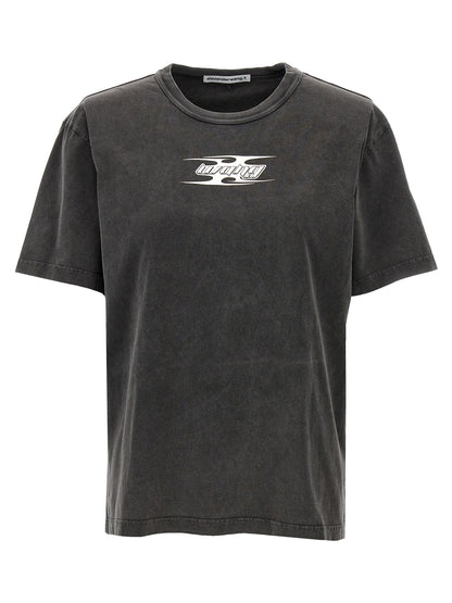 T-Shirt by T BY ALEXANDER WANG for women in cotton gray & print showcases a dramatic silhouette, elegantly detailed with a dramatic crew neckline and short-sleeve for a truly dramatic finish.